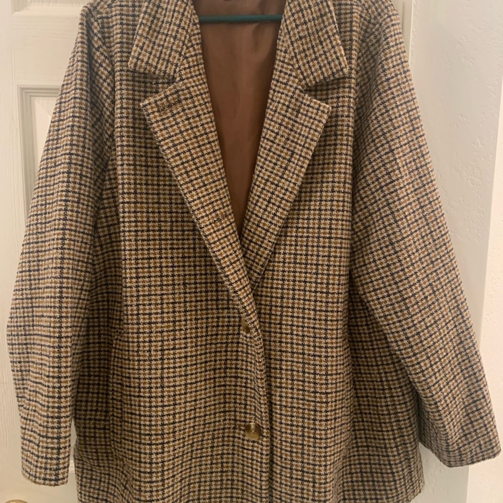 Old Navy Women's Tan Plaid Blazer Coat